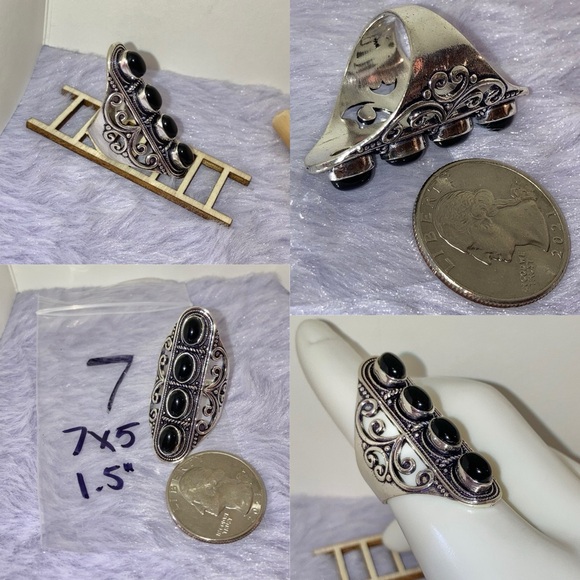 Black Onyx Gemstone Handmade Filigree Shield Armor Ring - Picture 7 of 7